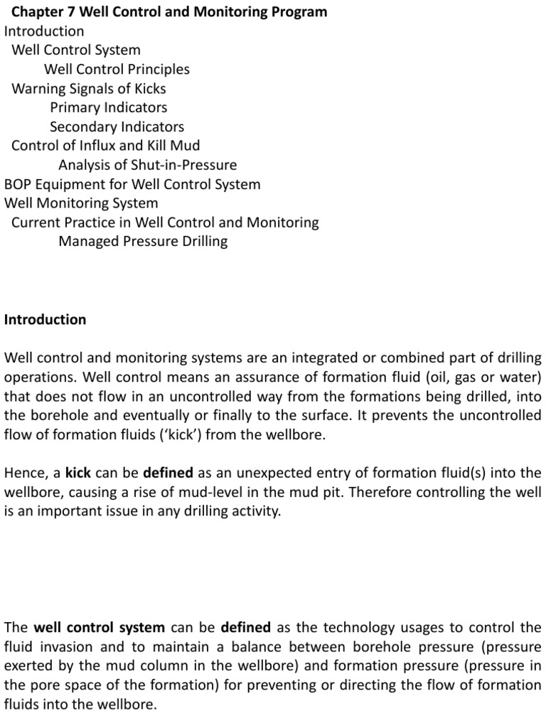 Well Control and Monitoring Overview | PDF | Blowout (Well Drilling ...