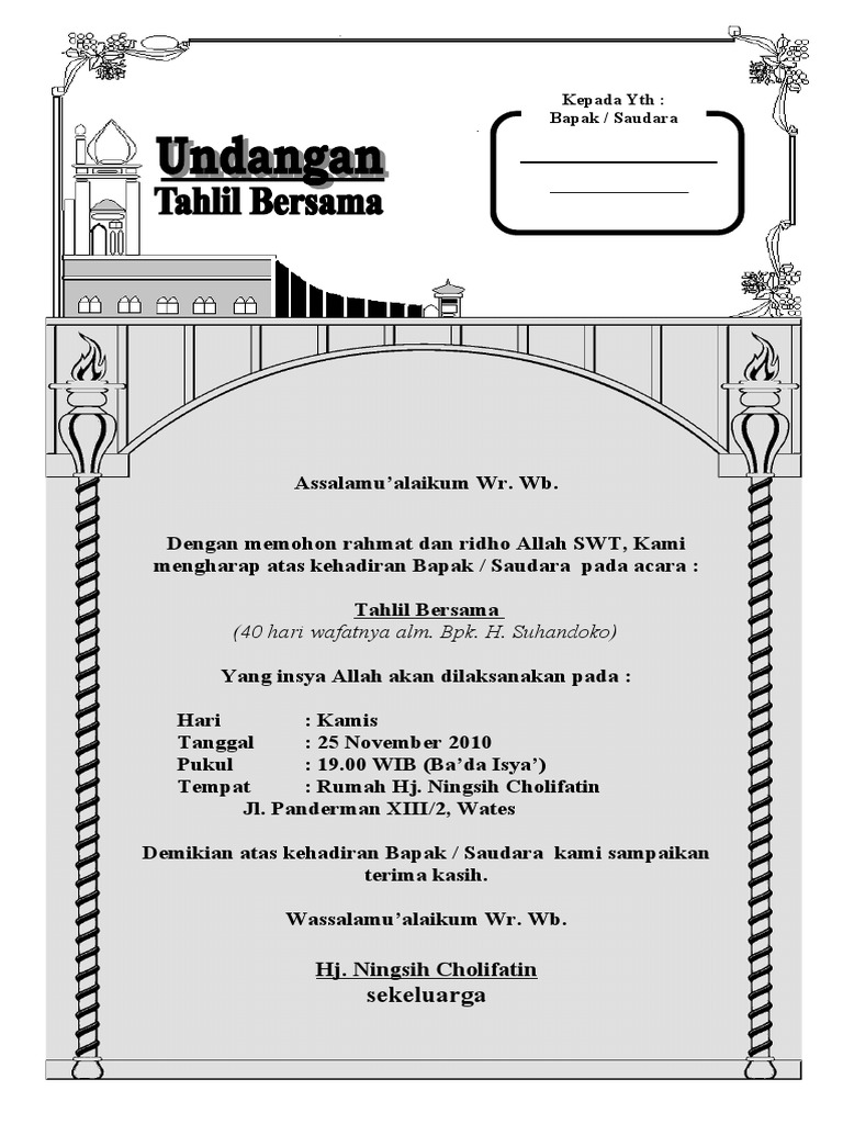 Undangan Tahlil 40 hari