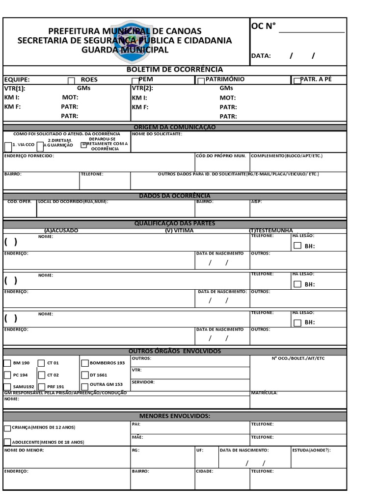 Modelo de Boletim de Ocorrência | PDF | Segurança nacional | Polícia