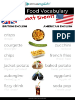 British VS USA Food Vocab Cheat Sheet