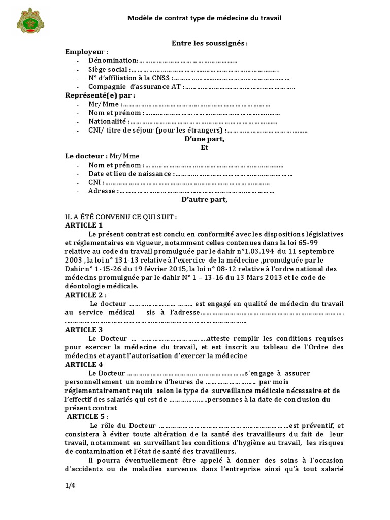 Modele De Contrat Du Travail De Medecin Du Travail Pdf Medecin Medecine