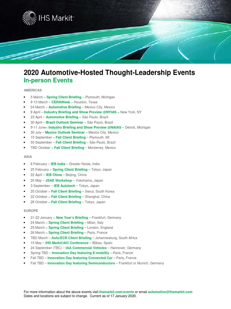 Automotive Events Calendar PDF Vehicle Industry Land Transport