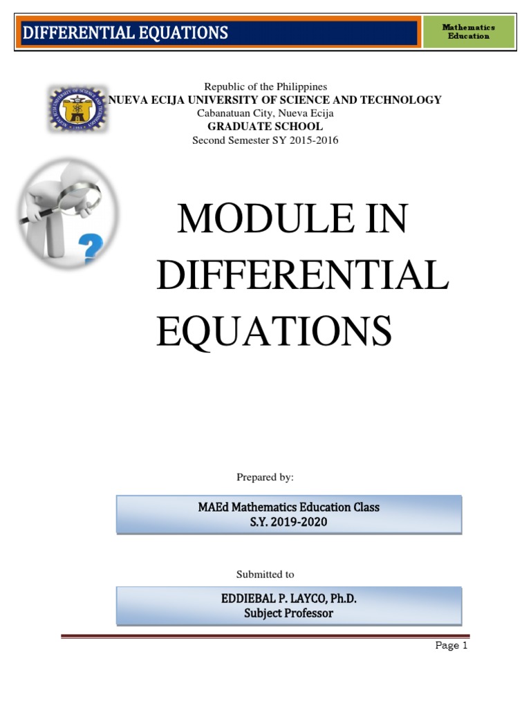 Diff Eq Module Pdf Differential Equations Ordinary Differential Equation