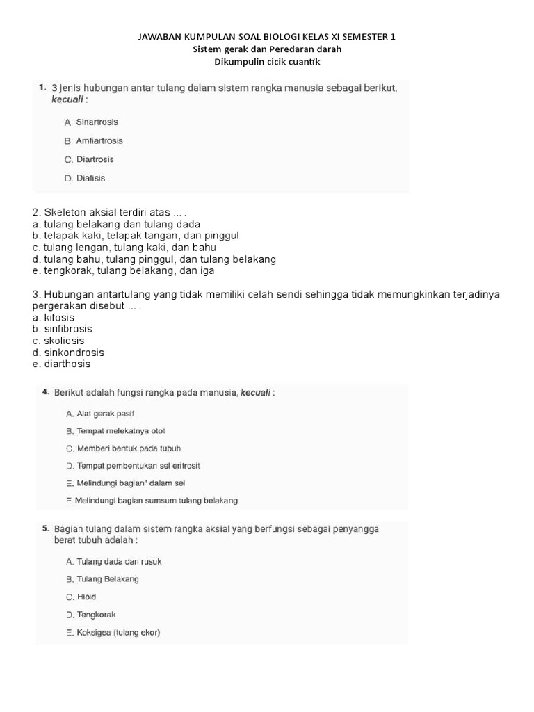 Kumpulan Soal Biologi Kelas Xi Semester 1