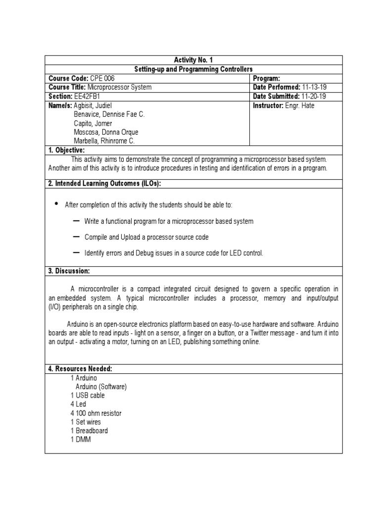 MicroLabAct1 Outline | PDF | Arduino | Microcontroller