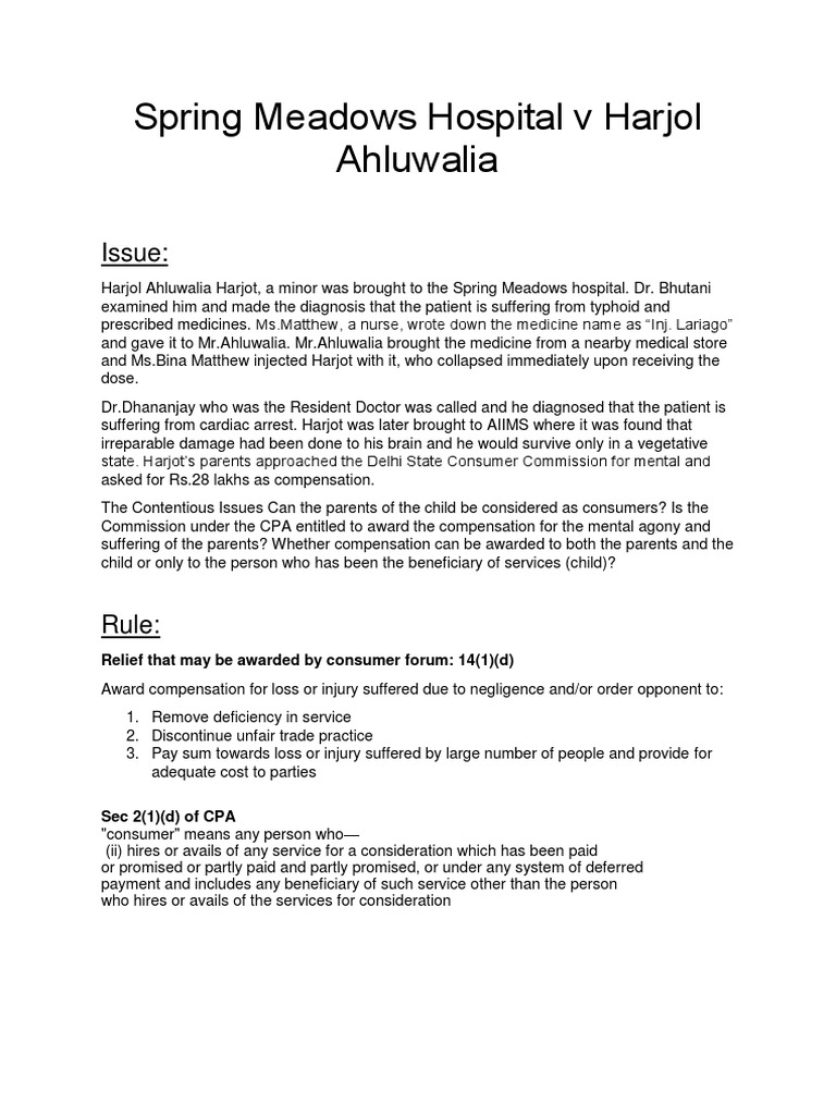 Spring Meadows Hospital V Harjol Ahluwalia PDF Hospital Nursing