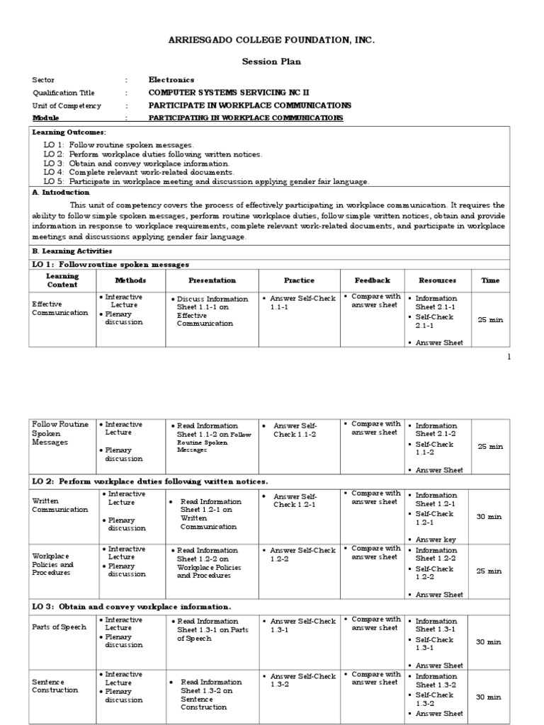 Workplace Communication Training Plan | PDF | Lecture | Communication