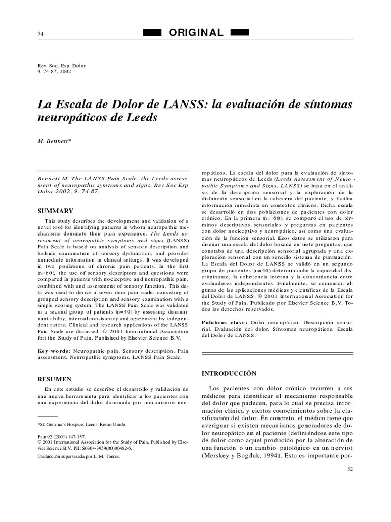 Lanss Cuestionario Dolor Neuropatico | PDF | Dolor | Diagnostico medico