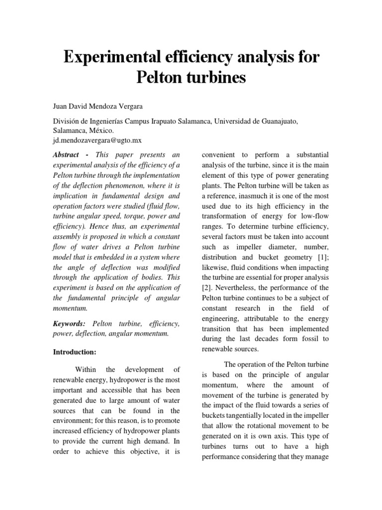 Experimental Efficiency Analysis For Pelton Turbines | PDF | Turbine ...