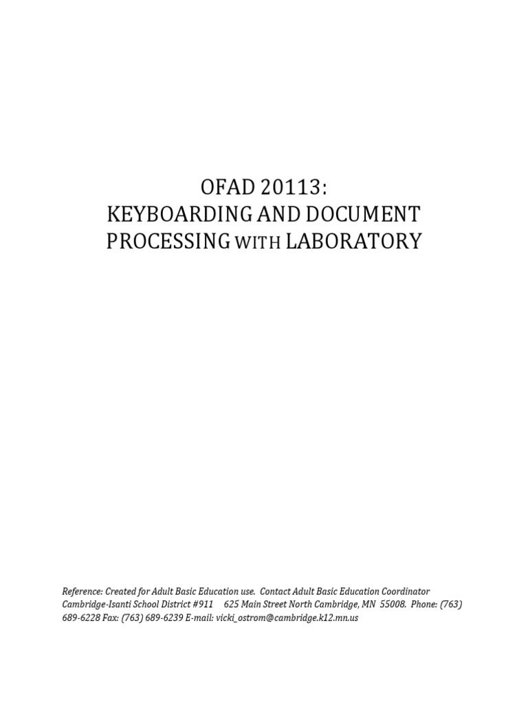 KEYBOARDING & DOCUMENT PROCESSING With LABORATORY PDF Computer