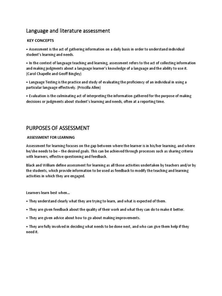 Language and Literature Assessment Guide | PDF | Educational Assessment ...