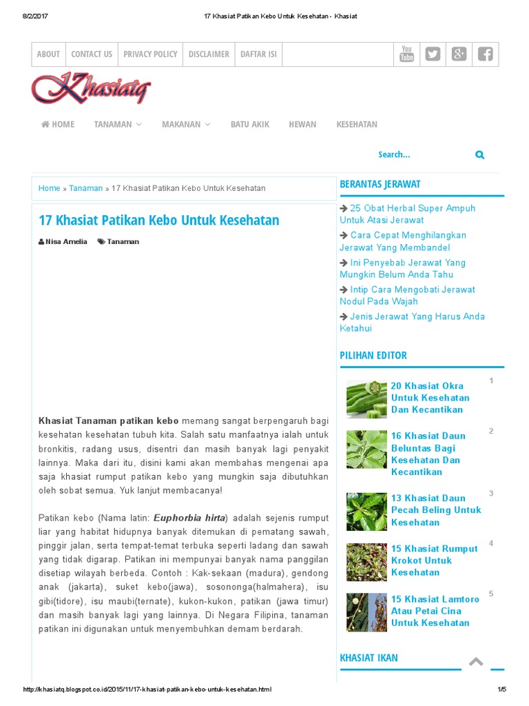 17 Khasiat Patikan Kebo Untuk Kesehatan - Khasiat | PDF
