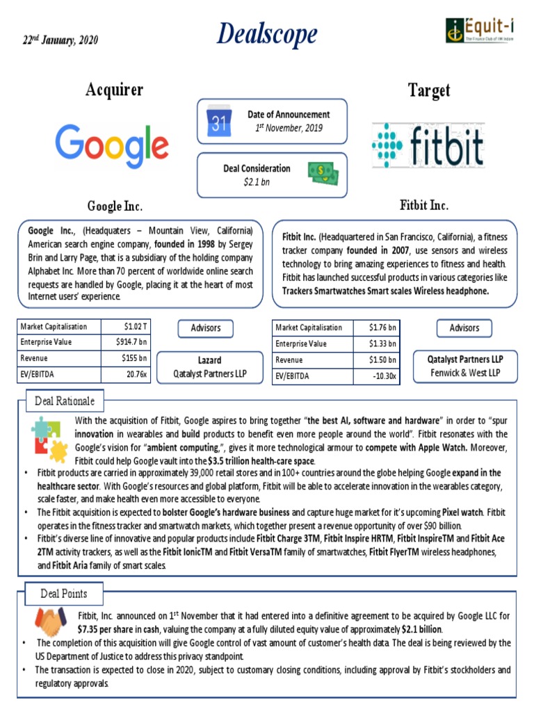 Google Acquires Fitbit for $2.1B | PDF | Fitbit | Wearable Technology