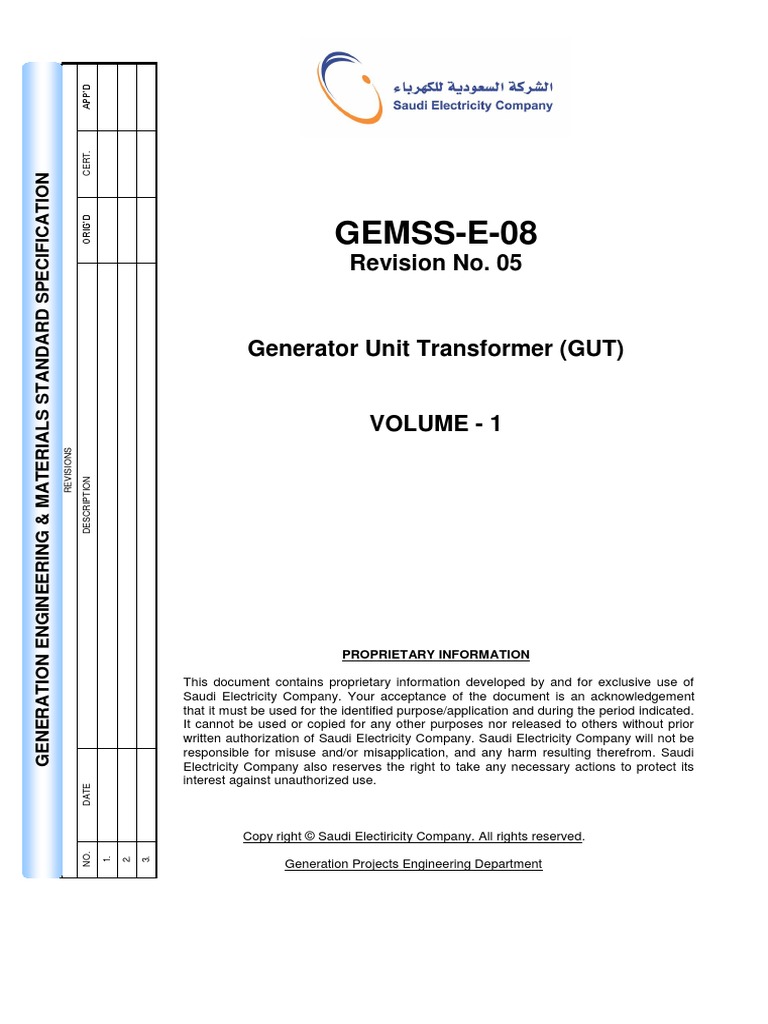 Gemss E 08 Rev 05generator Unit Transformer Transformer Electricity