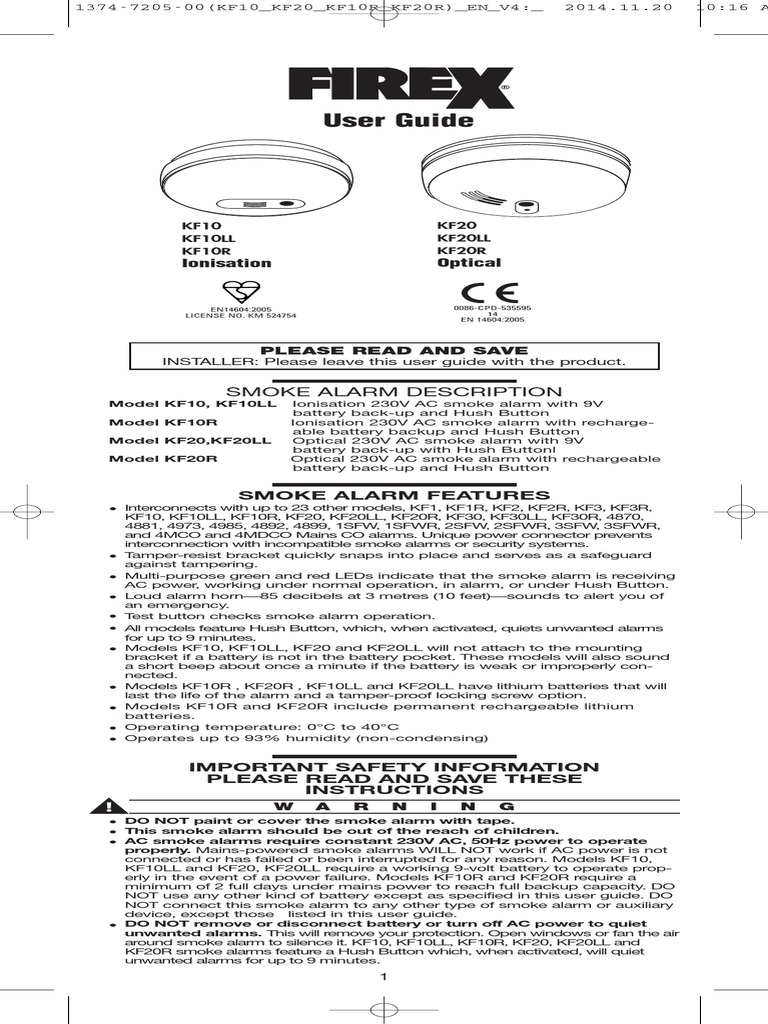 Firex KF10 & KF20 Smoke Alarm Manual | PDF | Electrical Connector ...
