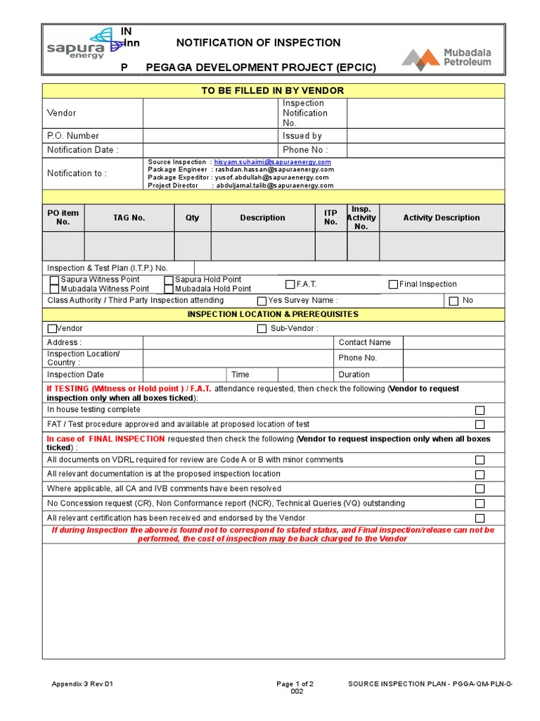 Inspection Notification for Vendors | PDF | Business