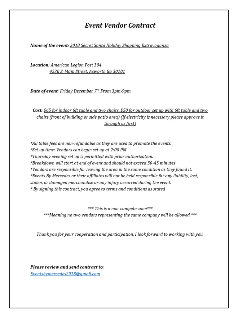 2018 Secret Santa Vendor Agreement | PDF | Business