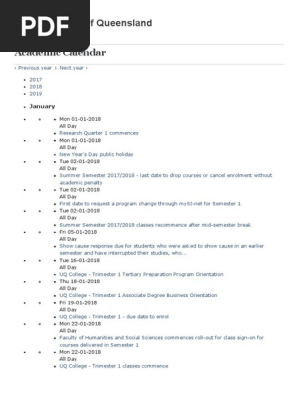 UQ Academic Calendar Key Dates 2024 | PDF | Academic Term | Inquiry