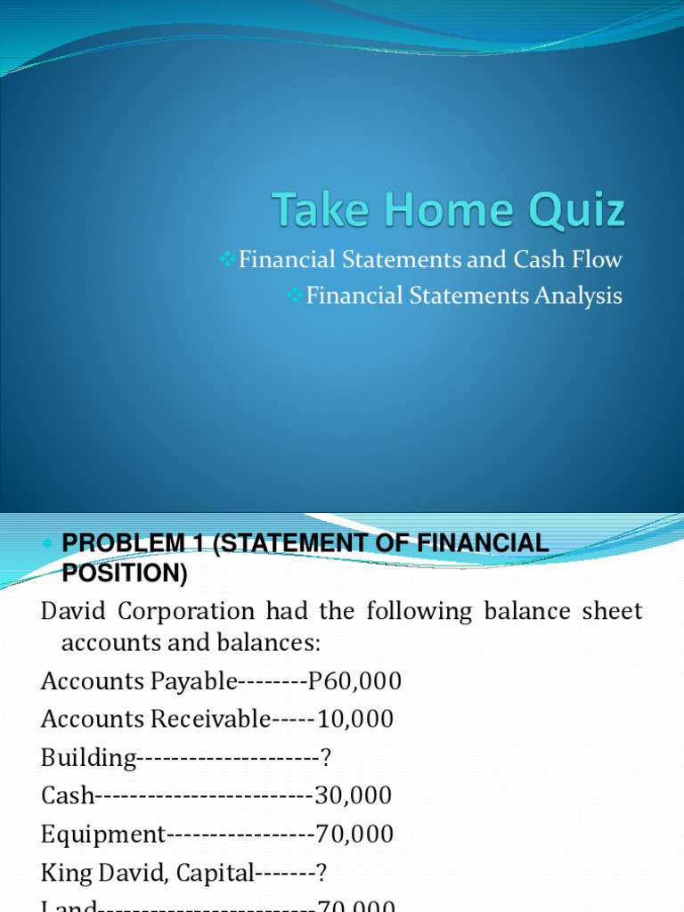 Take Home QuizFS and Cash Flow PDF Retained Earnings Expense