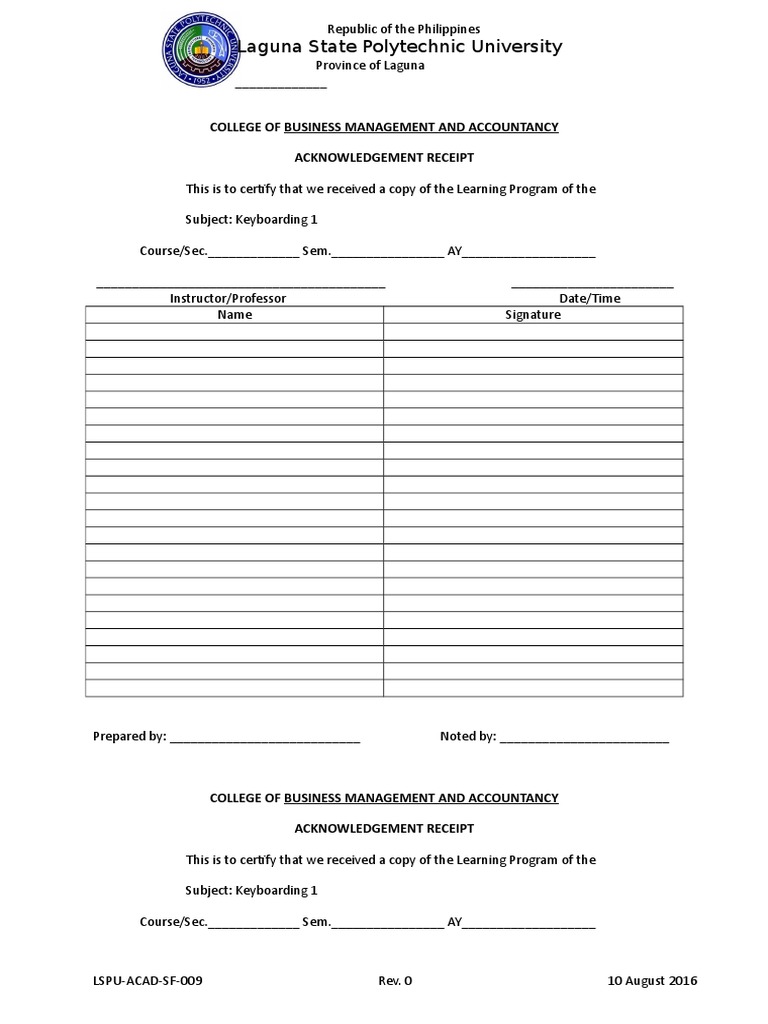 LSPU Acknowledgement Receipts for Courses | PDF | Accounting | Services ...