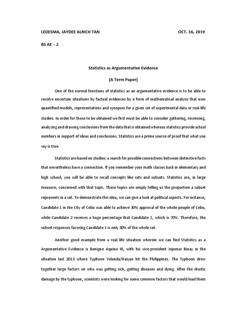 Statistics as Argumentative Evidence | PDF | Statistics | Philippines
