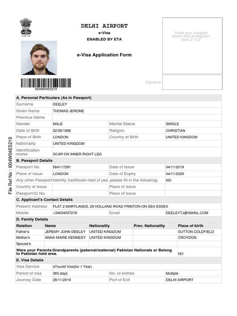 Indian e-Visa Application Form | PDF | Travel Visa | Passport