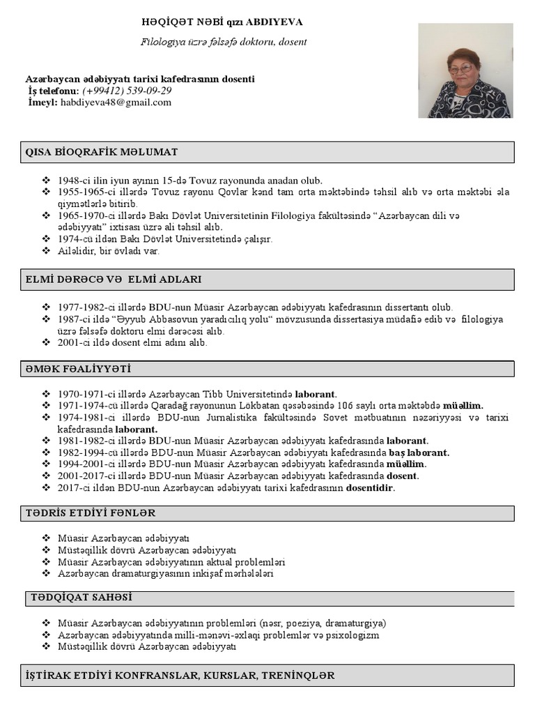 Abdıyeva Həqiqət CV Az 2018 | PDF