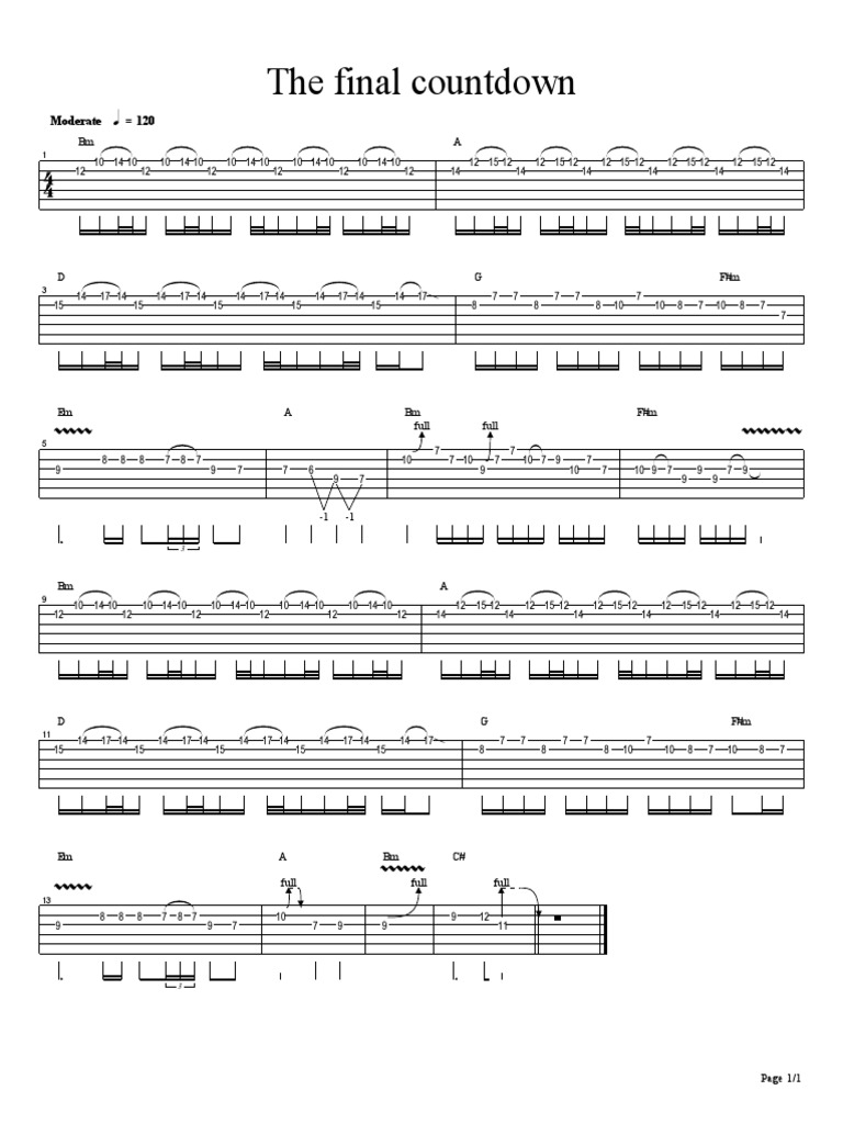 The Final Countdown Solo Tab