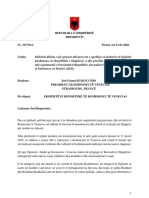 Letra e Presidentit Të Republikës Për Komisionin e Venecias