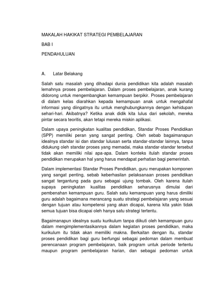 Makalah Hakikat Strategi Pembelajaran