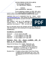 St. Francis School ICSE Syllabus Notice for New Admissions 2020-2021