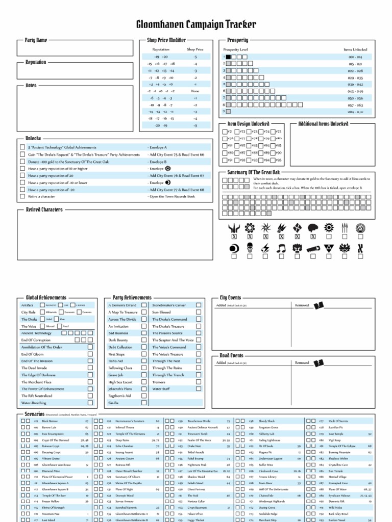 Gloomhaven Campaign Tracker v1.1 | PDF