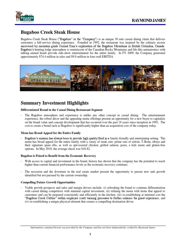 Bugaboo Creek Steak House Overview | PDF | Restaurants | Menu