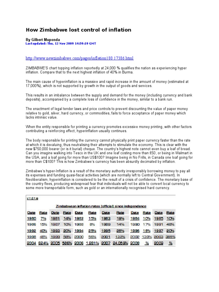 How Zimbabwe Lost Control of Inflation | PDF | Inflation | Money