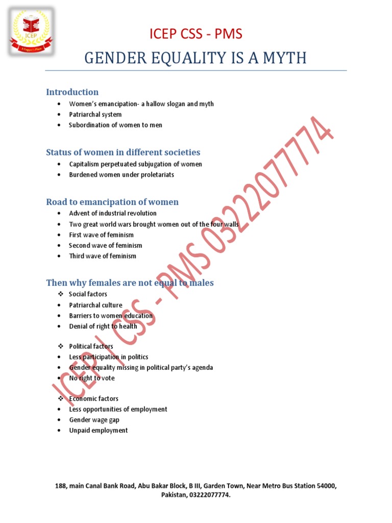 Courtesy Guess ICEP CSS PMS GENDER EQUALITY IS A MYTH (Complete Essay With Outlines) PDF | PDF | Woman | Gender Equality