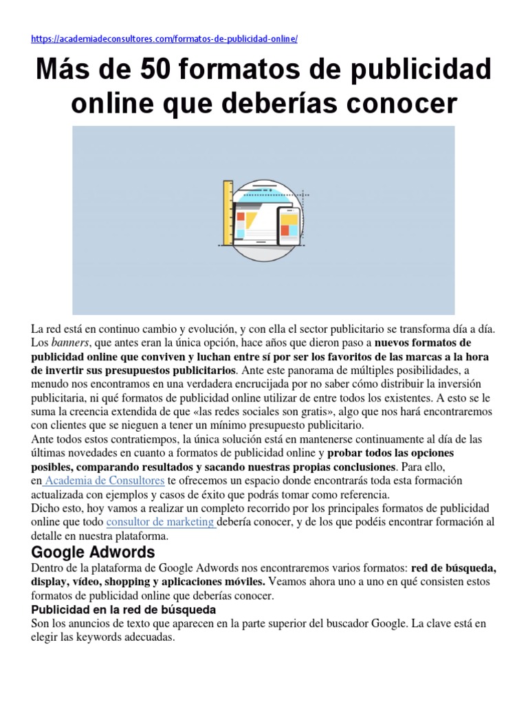Formatos de Publicidad Online Esenciales | PDF | Publicidad online ...