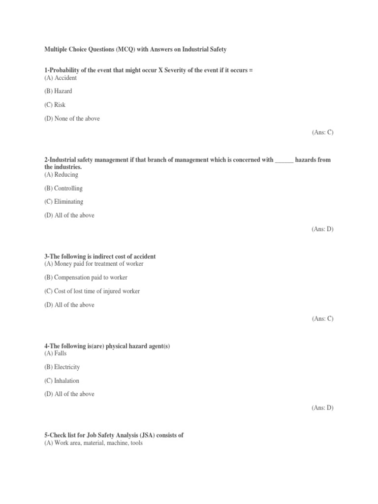 Industrial Safety MCQs with Answers | PDF | Fires | Prevention