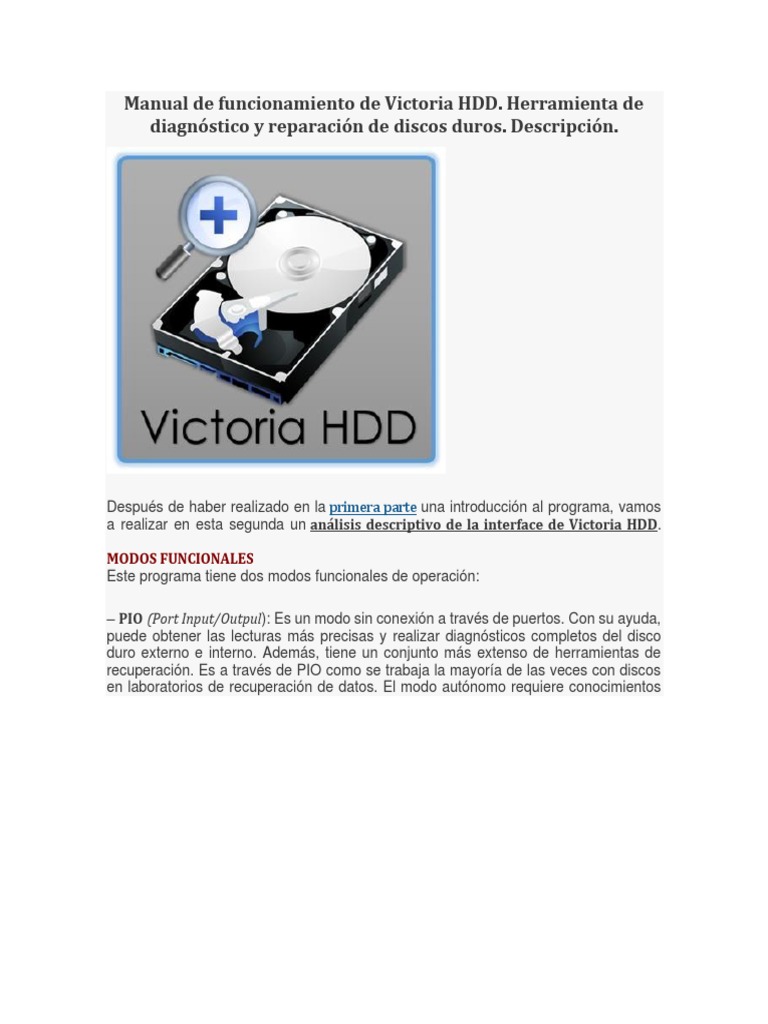 Manual De Funcionamiento De Victoria HDD 2 | PDF | Disco Duro.
