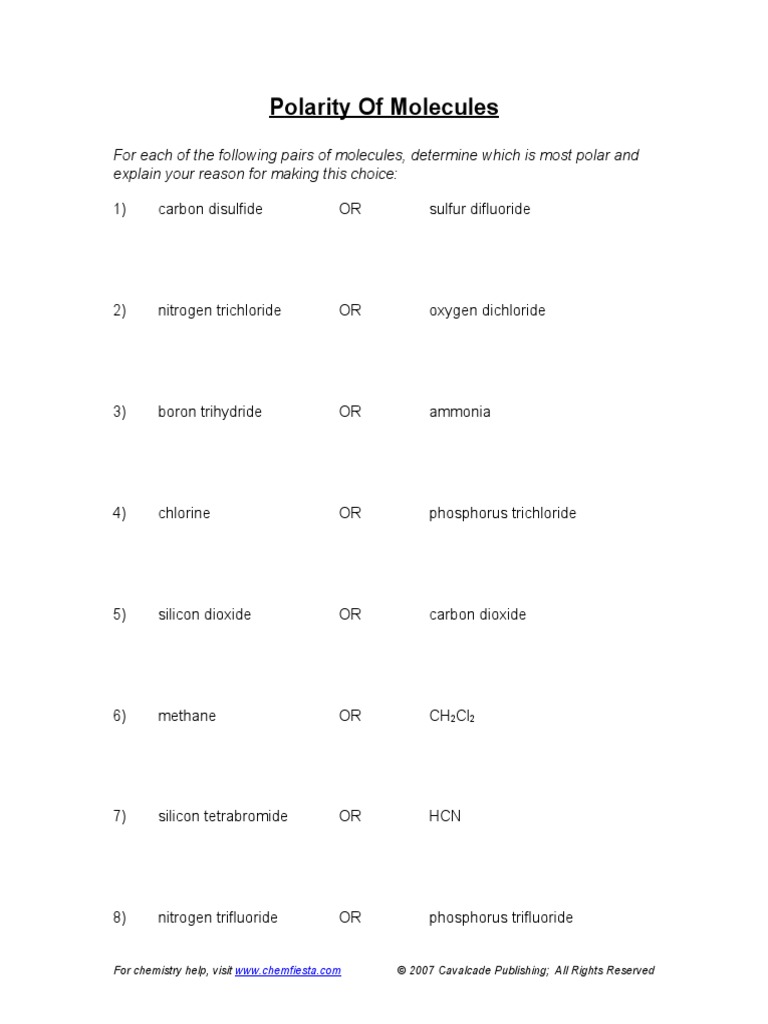 IMF Worksheets Combined W Answers PDF Chemical Polarity