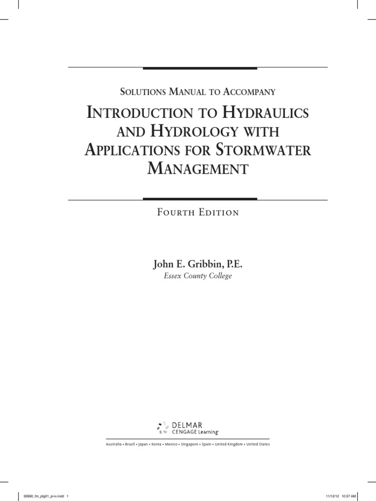 Solution Manual For Introduction To Hydraulics Hydrology 4th Edition by ...