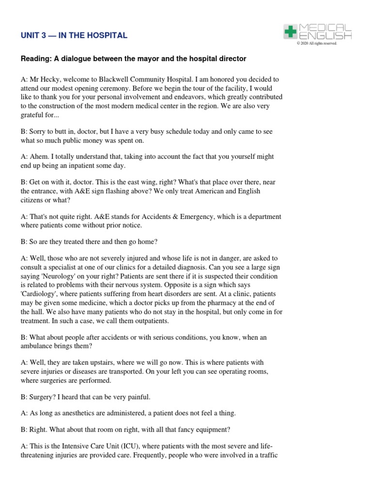 A Dialogue Between The Mayor and The Hospital Director Reading | PDF ...