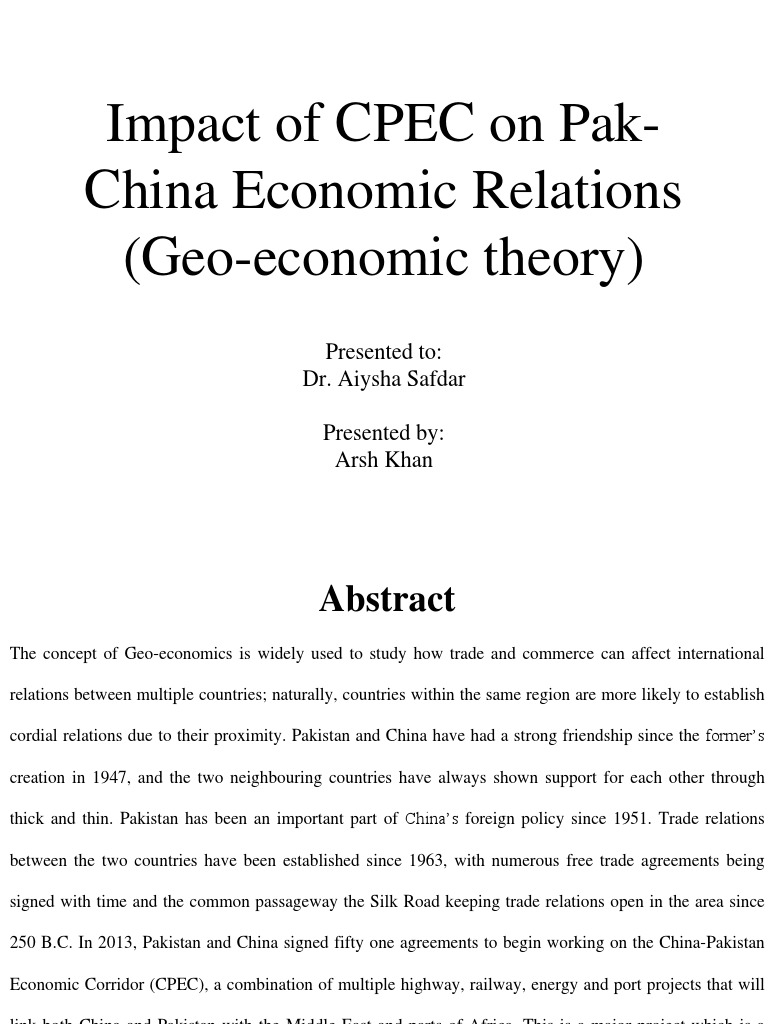 CPEC's Impact on Pak-China Relations | PDF | Pakistan | China