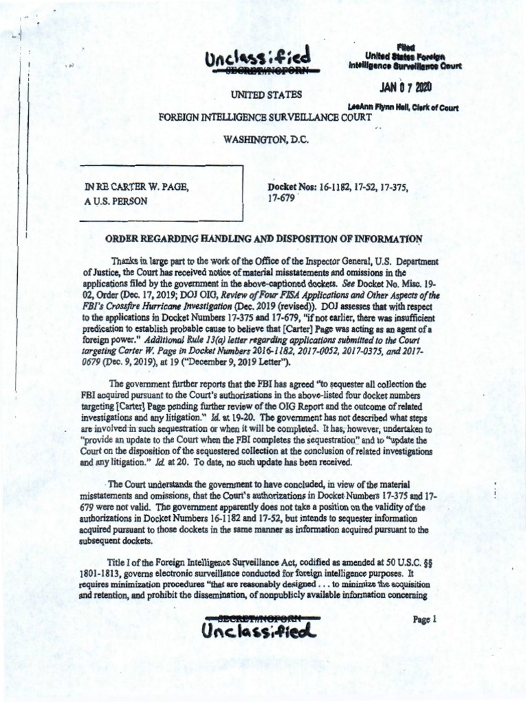 FISC Declassifed Order 16-1182 17-52 17-375 17-679 200123 | PDF ...