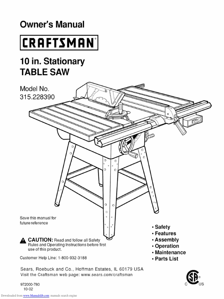 Craftsman Table Saw 315.228390 PDF Electrical Connector Electric