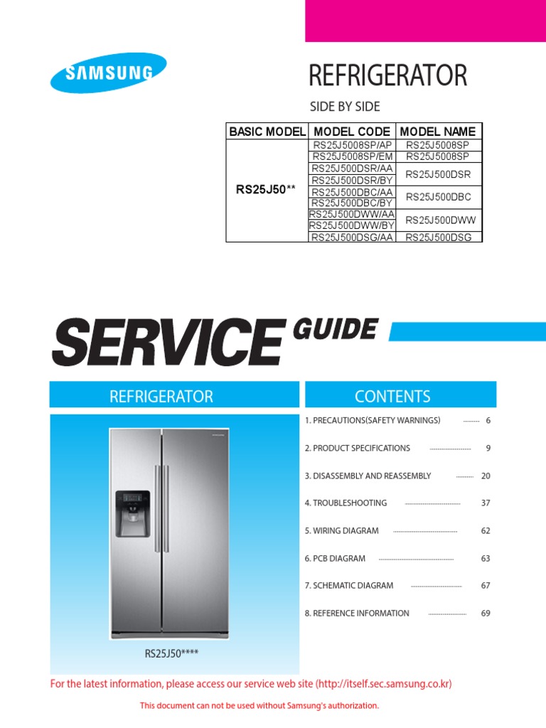 Samsung Rs25j500dbc Rs25j500dww Rs25j500dsr Rs25j5008sp Service Manual