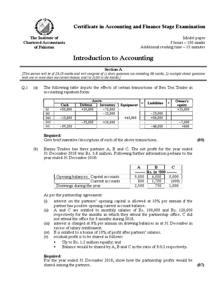CAF 1 IA ModelPaper | PDF | Debits And Credits | Business Economics