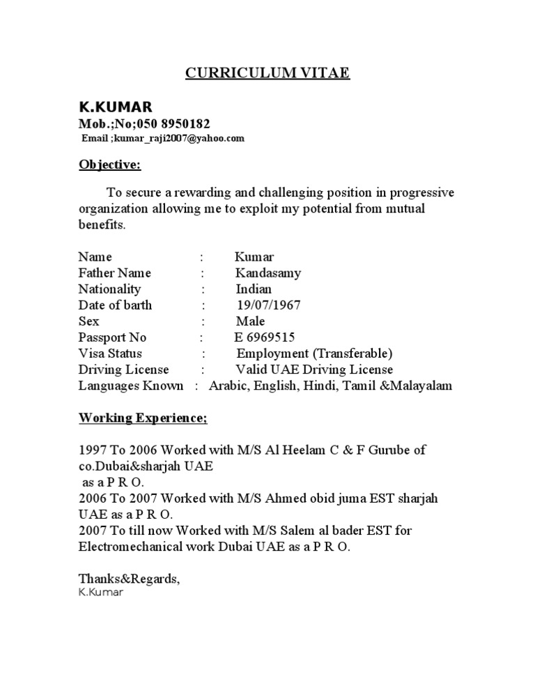K. Kumar's Professional CV | PDF