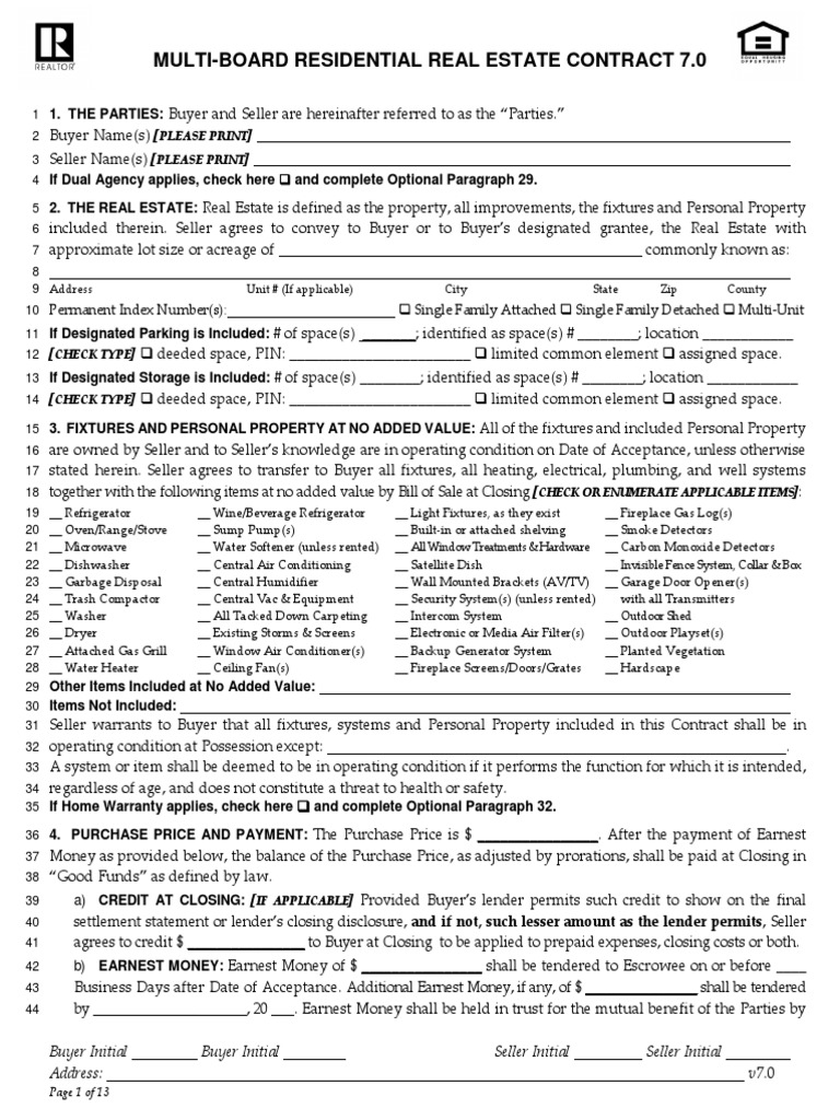 Multi Board Residential Real Estate Contract 7 0 PDF Common Law