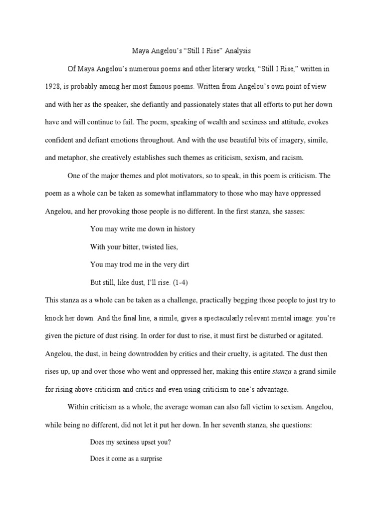 Still I Rise Analysis | PDF | Poetry