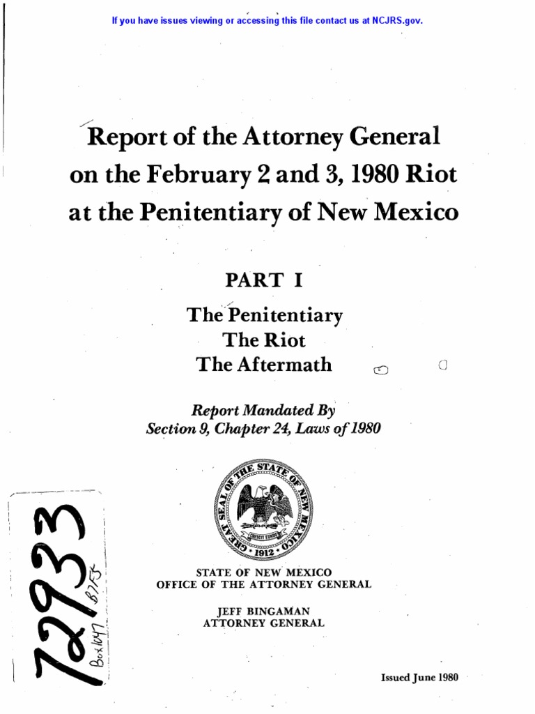 Attorney General Report On NM Prison Riot image